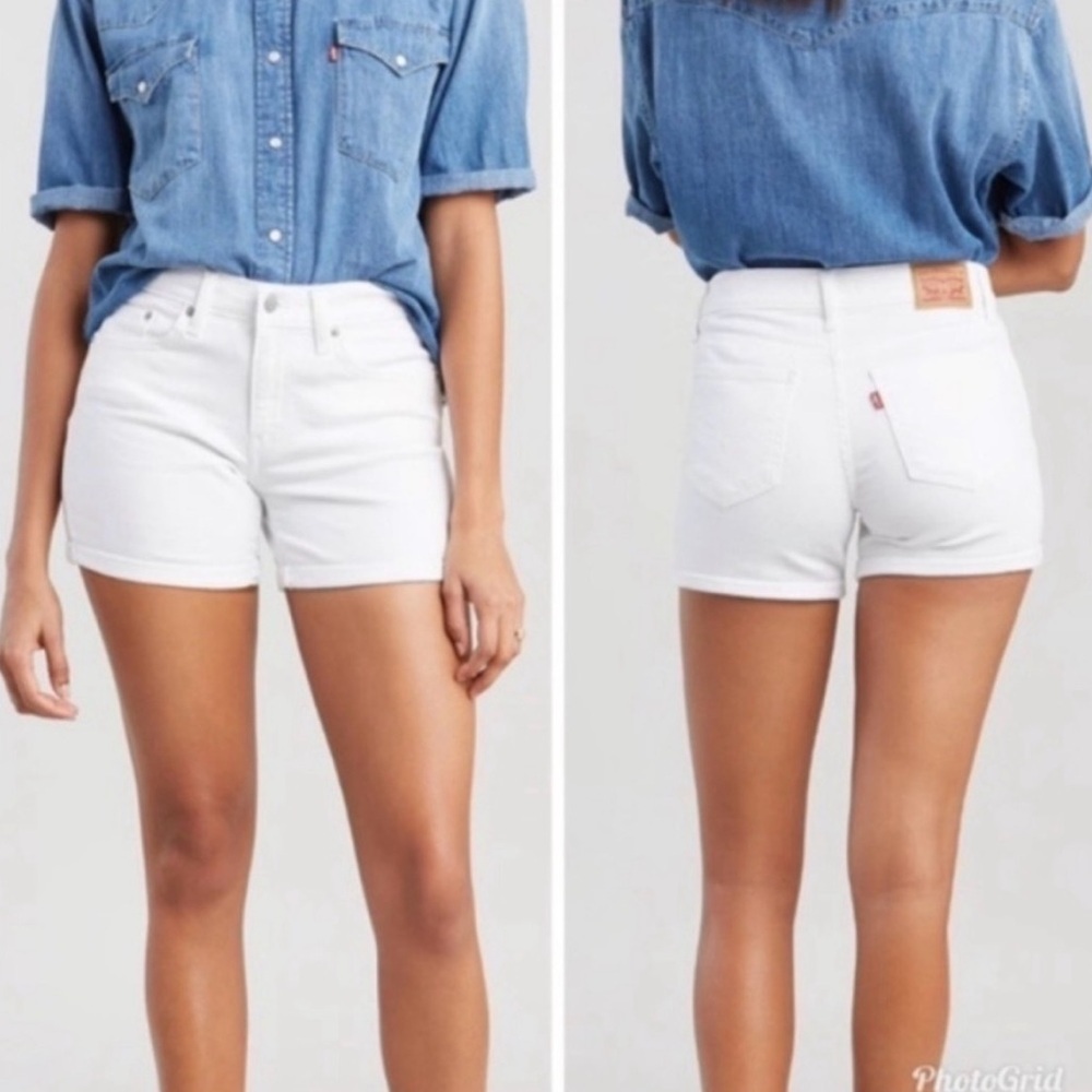 LEVI’S white denim mid length shorts size 32 summer spring comfy classic pockets